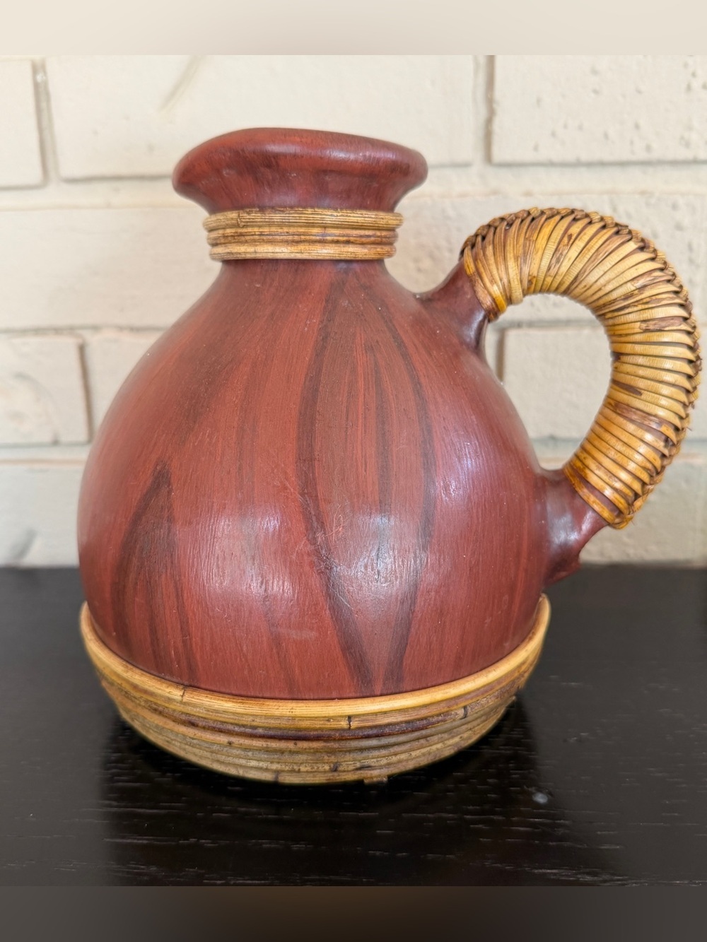 Vintage Terracotta Clay Jug Pitcher Vessel Rustic Earthenware Pottery Reed Wrap